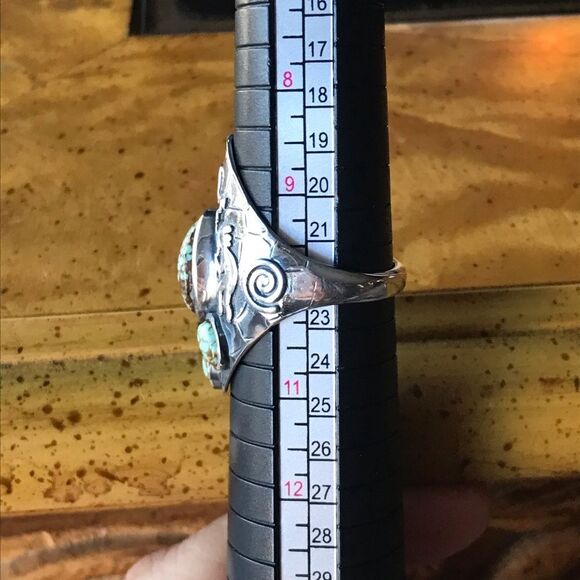 Royston Blue Horizon Turquoise Sterling Silver Statement Ring Size 10 - Picture 3 of 11